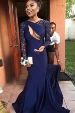 Mermaid Long Sleeves Lace Prom Dresses Formal Evening Gowns 6011150