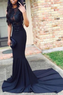 Mermaid Lace Long Navy Prom Dresses Formal Evening Gowns 6011151