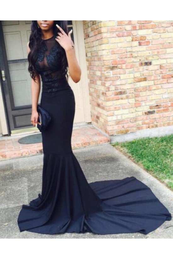 Mermaid Lace Long Navy Prom Dresses Formal Evening Gowns 6011151