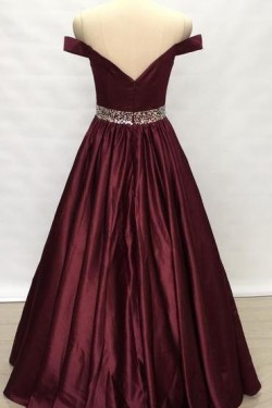 A-Line Beaded Off-the-Shoulder Long Prom Dresses Formal Evening Gowns 6011152