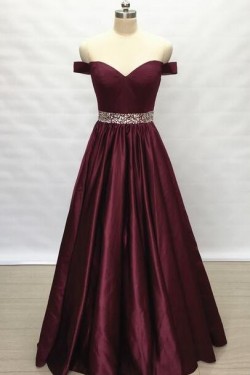 A-Line Beaded Off-the-Shoulder Long Prom Dresses Formal Evening Gowns 6011152