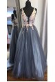 A-Line Lace Tulle V-Neck Long Prom Dresses Formal Evening Gowns 6011156 A-Line Lace Tulle V-Neck Long Prom Dresses Formal Evening Gowns 6011156