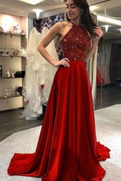 A-Line Beaded Long Prom Dresses Formal Evening Gowns 6011162