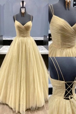 A-Line Tulle Long Prom Dresses Formal Evening Gowns 6011163