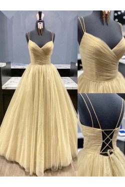 A-Line Tulle Long Prom Dresses Formal Evening Gowns 6011163