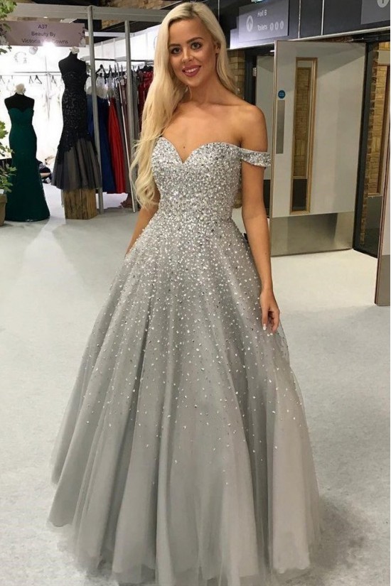A-Line Beaded Off-the-Shoulder Long Prom Dresses Formal Evening Gowns 6011164 A-Line Beaded Off-the-Shoulder Long Prom Dresses Formal Evening Gowns 6011164