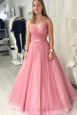A-Line Tulle Long Prom Dresses Formal Evening Gowns 6011165