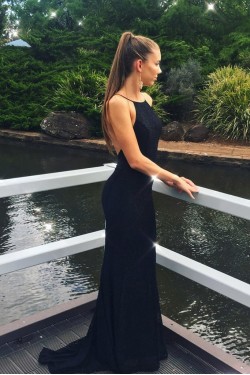 Long Black Lace Prom Dresses Formal Evening Gowns 6011168