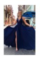 Elegant A-Line V-Neck Long Prom Dresses Formal Evening Gowns 6011172