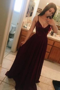 A-Line V-Neck Long Prom Dresses Formal Evening Gowns 6011173