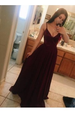 A-Line V-Neck Long Prom Dresses Formal Evening Gowns 6011173