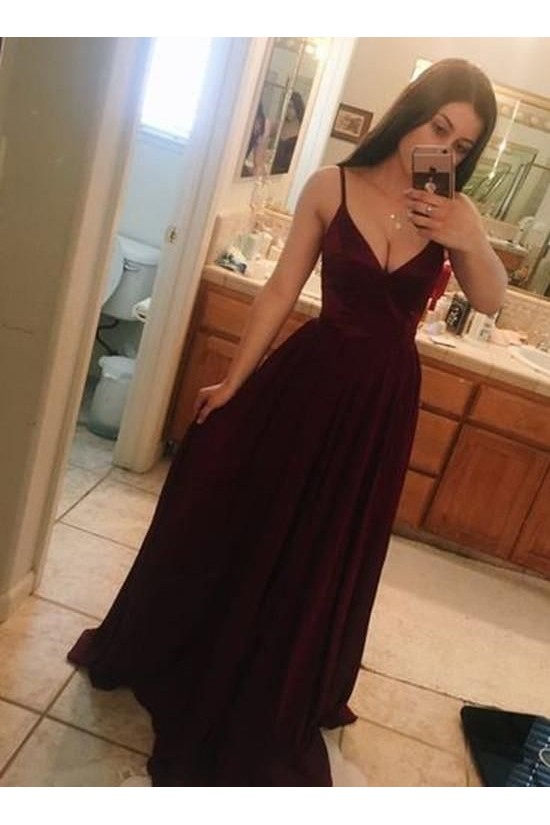 A-Line V-Neck Long Prom Dresses Formal Evening Gowns 6011173