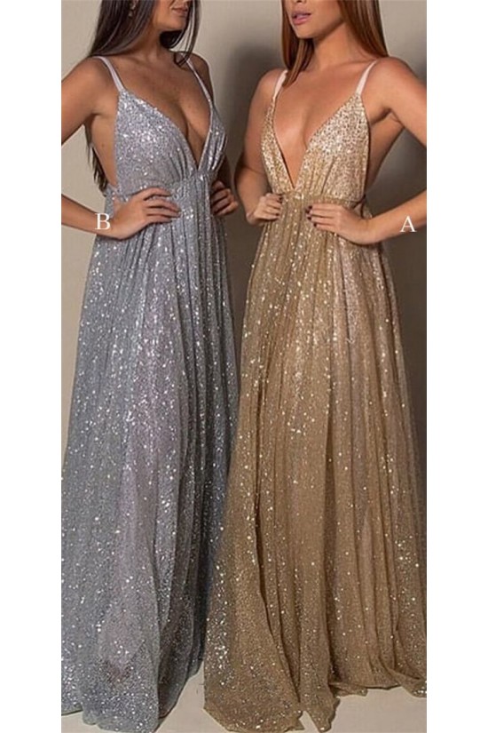 A-Line Sequins V-Neck Long Prom Dresses Formal Evening Gowns 6011190 A-Line Sequins V-Neck Long Prom Dresses Formal Evening Gowns 6011190