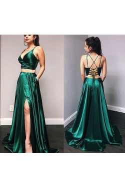 A-Line Two Pieces Long Prom Dresses Formal Evening Gowns 6011193
