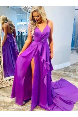 A-Line V-Neck Long Prom Dresses Formal Evening Gowns 6011199