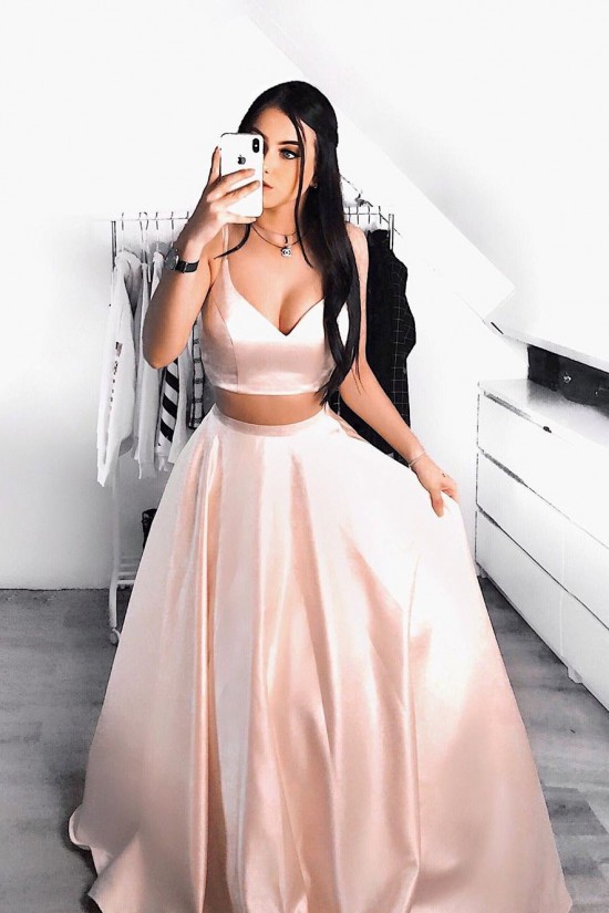 A-Line V-Neck Two Pieces Long Prom Dresses Formal Evening Gowns 6011202 A-Line V-Neck Two Pieces Long Prom Dresses Formal Evening Gowns 6011202