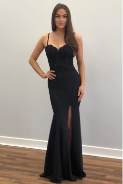 Long Black Lace Mermaid Prom Dresses Formal Evening Gowns 6011205