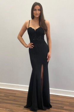 Long Black Lace Mermaid Prom Dresses Formal Evening Gowns 6011205