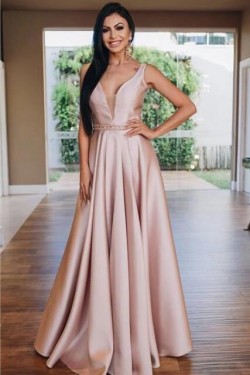 A-Line V-Neck Long Prom Dresses Formal Evening Gowns 6011211