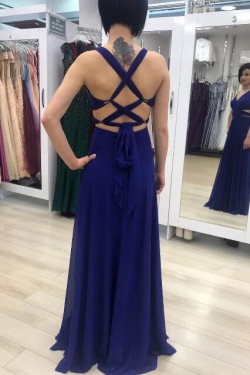A-Line Chiffon V-Neck Long Prom Dresses Formal Evening Gowns 6011212