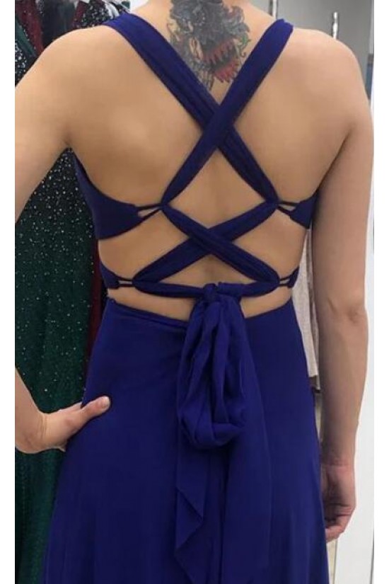 A-Line Chiffon V-Neck Long Prom Dresses Formal Evening Gowns 6011212