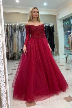 A-Line Beaded Off-the-Shoulder Lace Long Prom Dresses Formal Evening Gowns 6011213