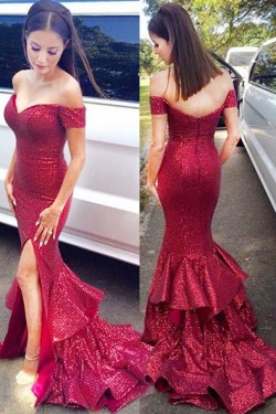 Mermaid Sequins Off-the-Shoulder Long Prom Dresses Formal Evening Gowns 6011218