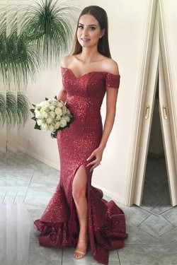 Mermaid Sequins Off-the-Shoulder Long Prom Dresses Formal Evening Gowns 6011218