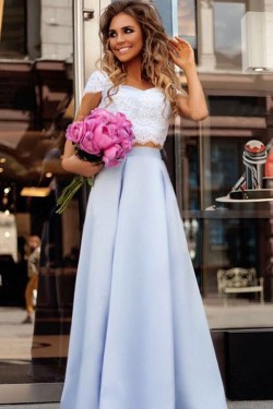 A-Line Lace Two Pieces Long Prom Dresses Formal Evening Gowns 6011219