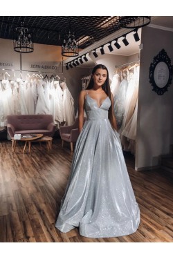 A-Line V-Neck Long Prom Dresses Formal Evening Gowns 6011232