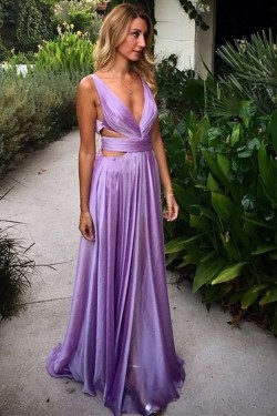 A-Line V-Neck Long Prom Dresses Formal Evening Gowns 6011234