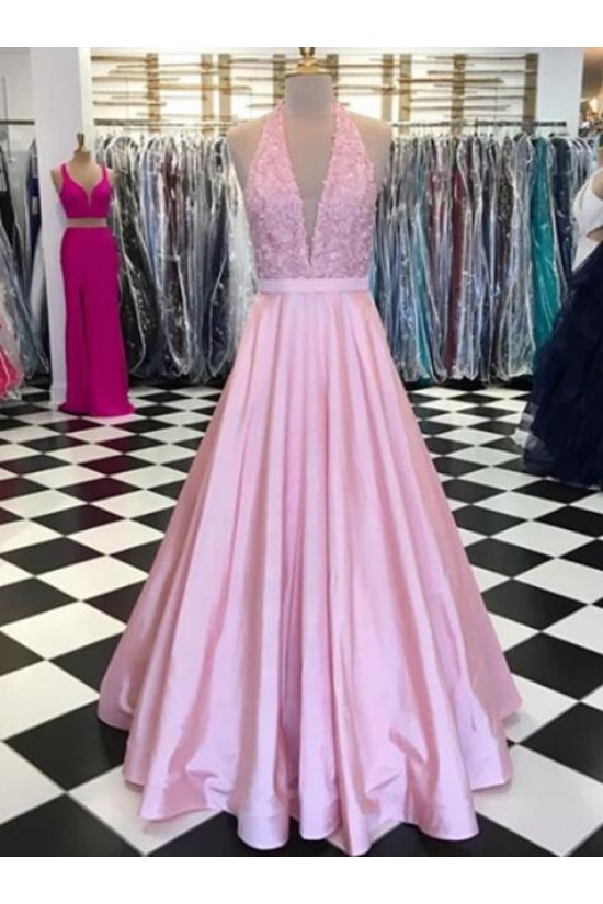 A-Line Long Pink Lace Prom Dresses Formal Evening Gowns 6011237 A-Line Long Pink Lace Prom Dresses Formal Evening Gowns 6011237