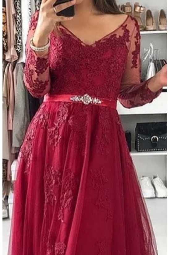 A-Line Long Sleeves Beaded Lace Long Prom Dresses Formal Evening Gowns 6011238 A-Line Long Sleeves Beaded Lace Long Prom Dresses Formal Evening Gowns 6011238