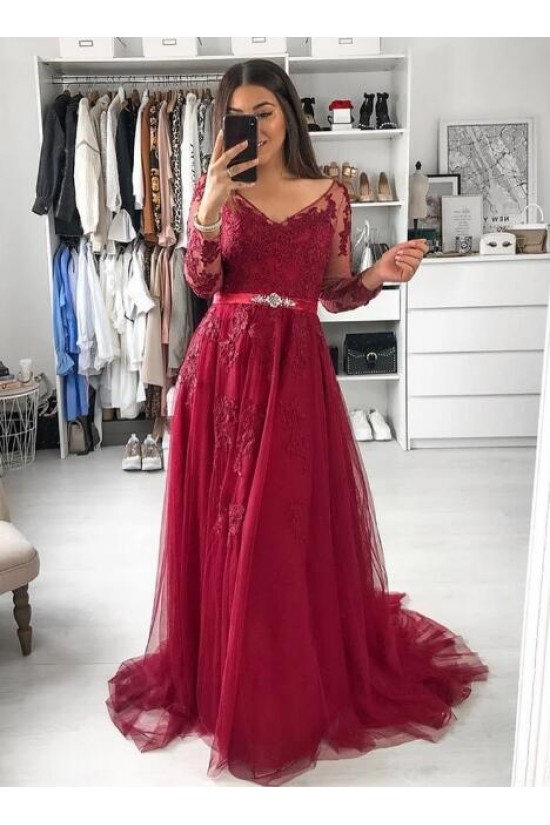 A-Line Long Sleeves Beaded Lace Long Prom Dresses Formal Evening Gowns 6011238 A-Line Long Sleeves Beaded Lace Long Prom Dresses Formal Evening Gowns 6011238
