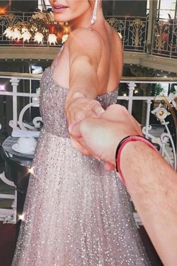 A-Line Sequins Long Prom Dresses Formal Evening Gowns 6011241