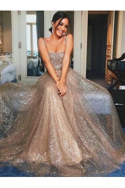 A-Line Sequins Long Prom Dresses Formal Evening Gowns 6011241