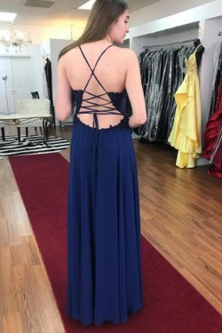 A-Line Beaded Lace Chiffon Long Prom Dresses Formal Evening Gowns 6011243