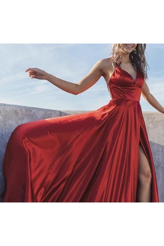 A-Line V-Neck Satin Long Prom Dresses Formal Evening Gowns 6011245 A-Line V-Neck Satin Long Prom Dresses Formal Evening Gowns 6011245
