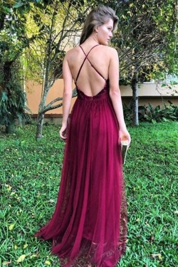 A-Line Sequins Tulle Long Prom Dresses Formal Evening Gowns 6011249