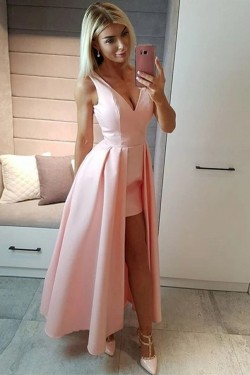 A-Line High Low V-Necck Prom Dresses Formal Evening Gowns 6011254