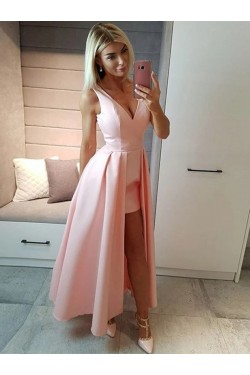 A-Line High Low V-Necck Prom Dresses Formal Evening Gowns 6011254