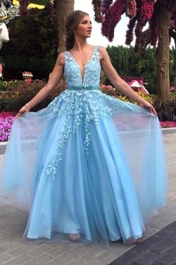 A-Line Beaded Lace Long Prom Dresses Formal Evening Gowns 6011255