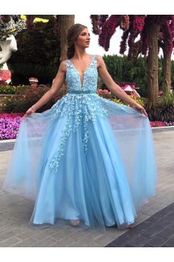 A-Line Beaded Lace Long Prom Dresses Formal Evening Gowns 6011255