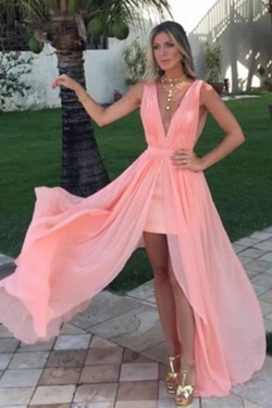 A-Line Chiffon V-Neck Long Prom Dresses Formal Evening Gowns 6011257