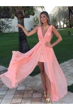 A-Line Chiffon V-Neck Long Prom Dresses Formal Evening Gowns 6011257