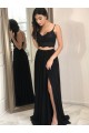 A-Line Two Pieces Long Black Prom Dresses Formal Evening Gowns 6011262
