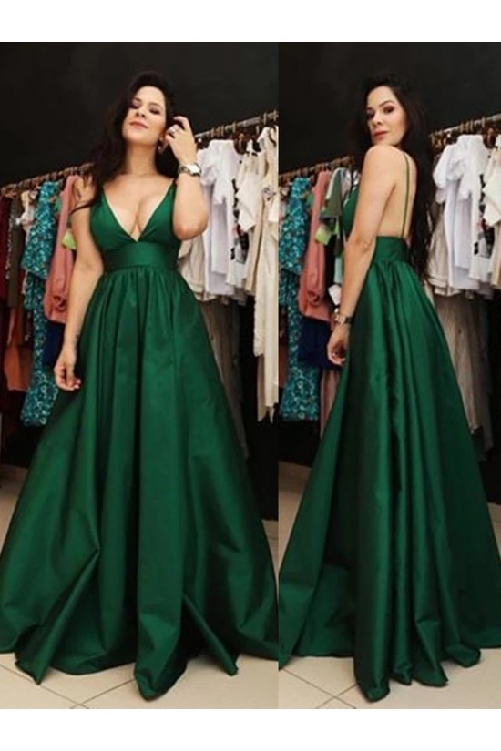 A-Line Long Green V-Neck Prom Dresses Formal Evening Gowns 6011266 A-Line Long Green V-Neck Prom Dresses Formal Evening Gowns 6011266