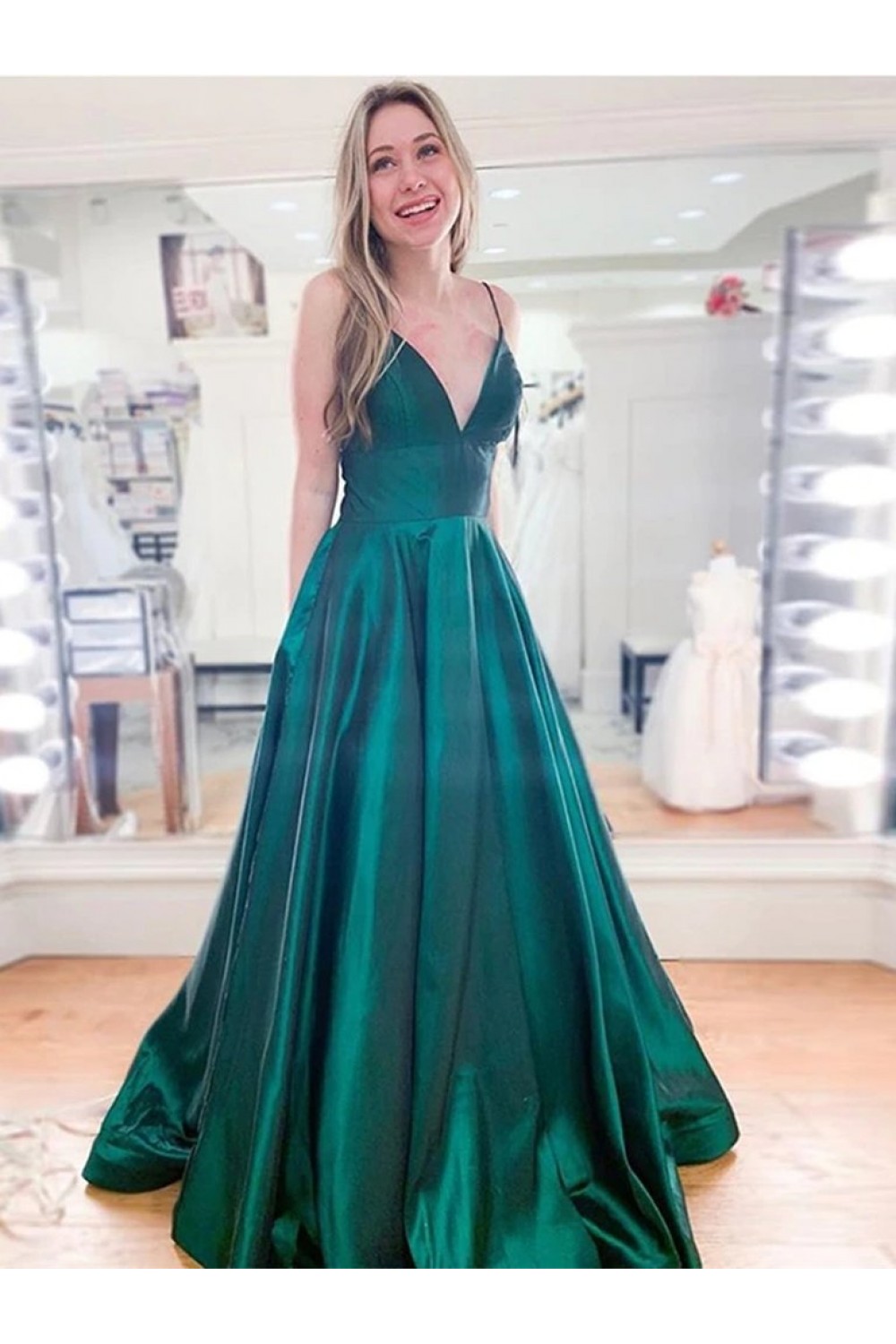 A-Line Long V-Neck Prom Dresses Formal Evening Gowns 6011267