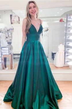A-Line Long V-Neck Prom Dresses Formal Evening Gowns 6011267