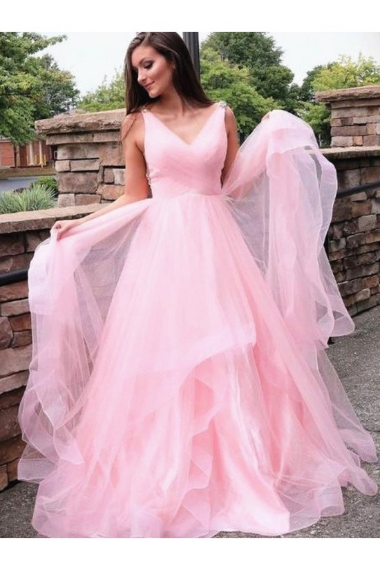 A-Line Long Pink Tulle Prom Dresses Formal Evening Gowns 6011270 A-Line Long Pink Tulle Prom Dresses Formal Evening Gowns 6011270